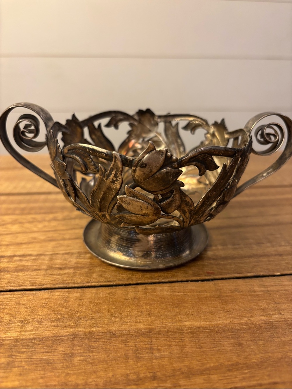 Silver plate on brass tulip/scroll decor